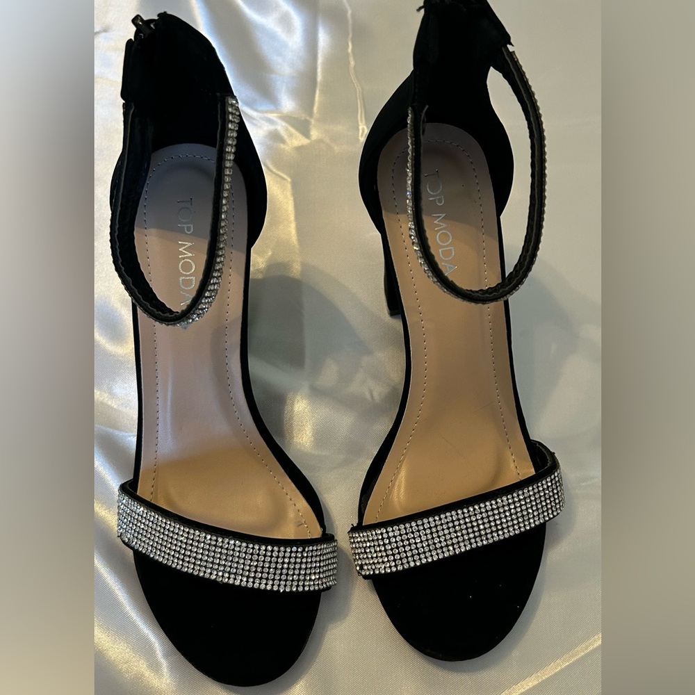 Top Moda Women's Size 7.5 Open Toe 3.5” Black Ankle Strap Sandals Formal Party - Picture 1 of 8